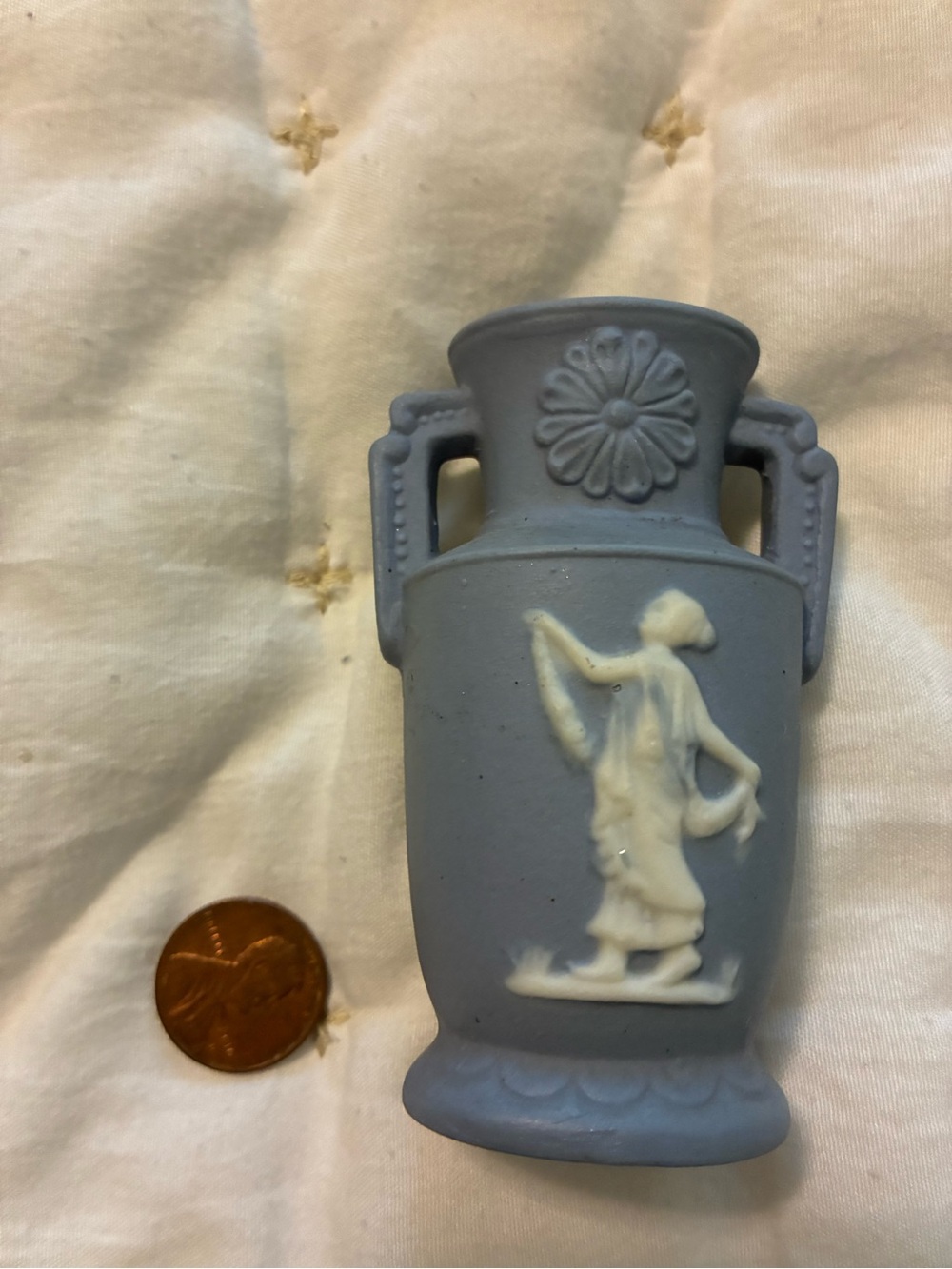 “Wedgewood” Blue  Jasperware-Style mini Relief Urn Vase made in Japan